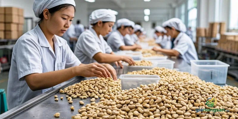 Sấy khô và phân loại hạt điều thành phẩm chất lượng cao